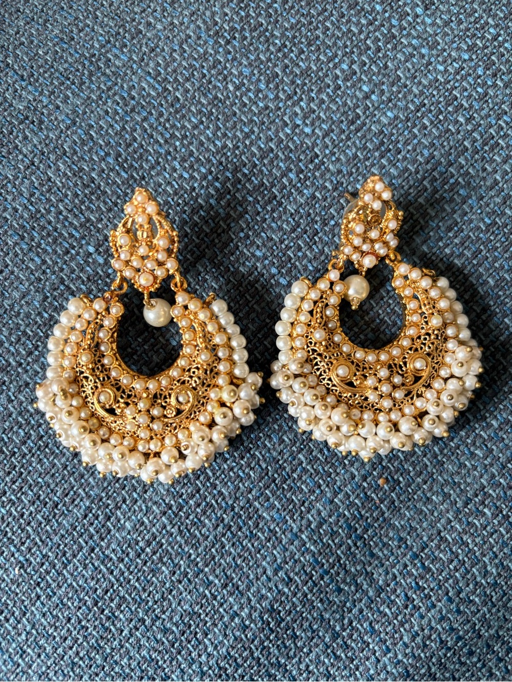 Gold and Pearl Filigree Chandbali Earrings - Women Jewelry